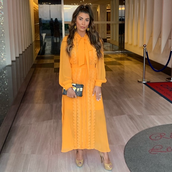 self portrait orange chiffon dress